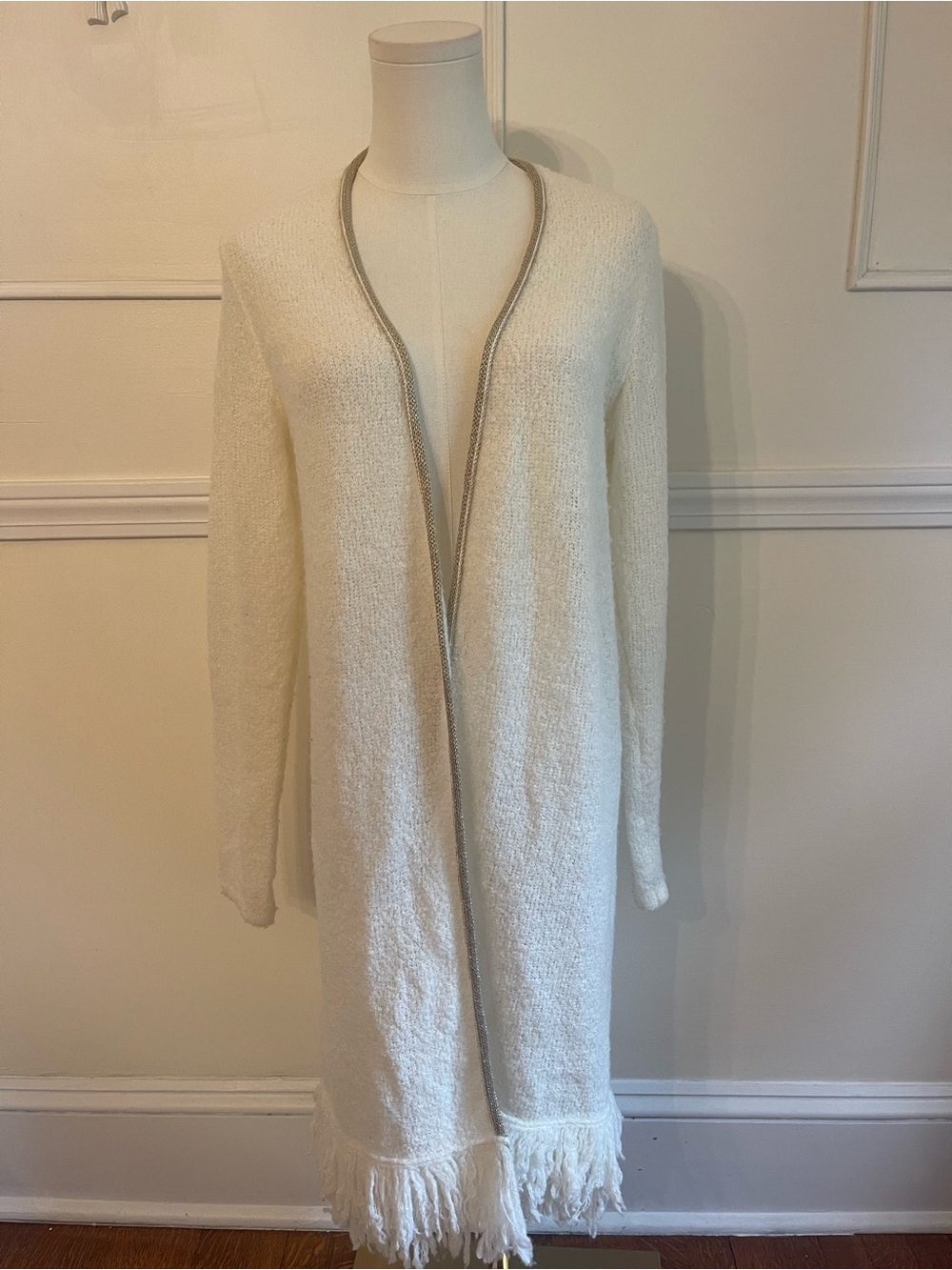 Lilly Pulitzer Cream Open-Front Fringe Long Cardigan